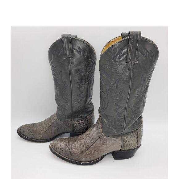 Tony Lama Gray Ostrich Skin Leather Cowboy Boots Style 5005 Mens Sz 9.5 D